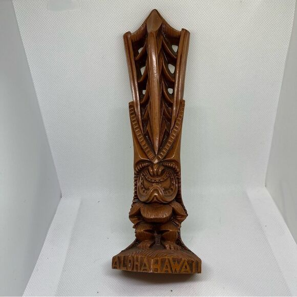 Vintage 1991 Coco Joes Hawaii Long Peace Prosperity Tiki God HAPA-WOOD STATUE 9” - Picture 1 of 4